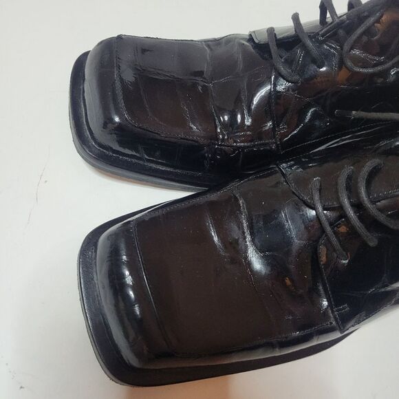 Italian Luc Matisse Patent Leather Croc Square Toe Lace Up Oxfords - Picture 7 of 13